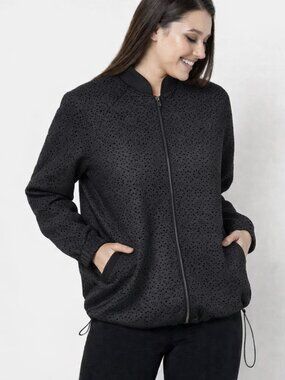 dennis basso Black Perforated Bomber Jacket Size XL NWOT